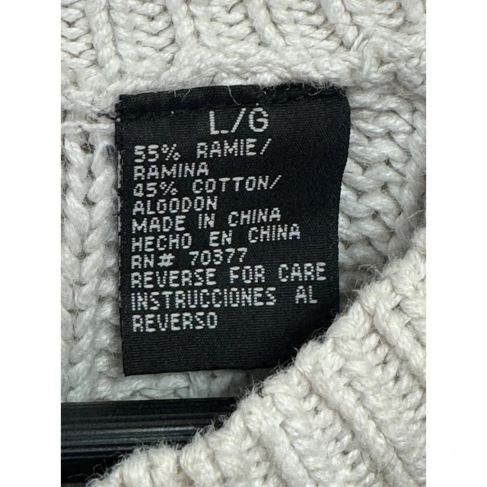 J. Riggins Sportswear Men's L Cable Knit Fisherman Sweater Cream Cotton Ramie